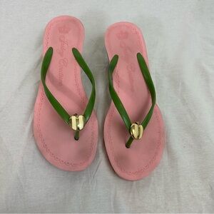 Juicy Couture Pink and Green Flip Flops